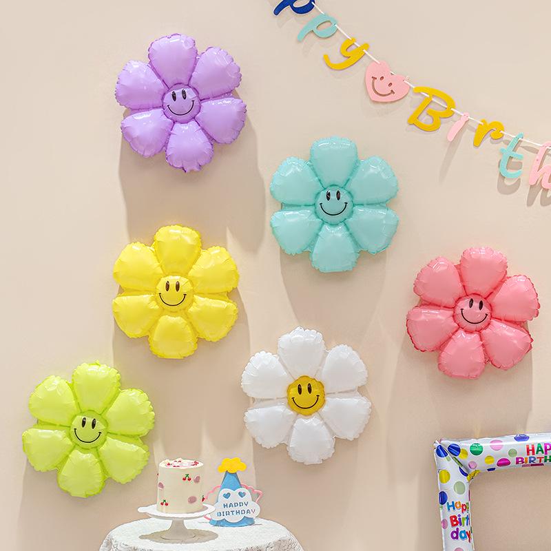 Children s Day Sunflower & Daisy Birthday Balloons: Colorful Classroom Decoration with Smiley Faces