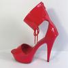 Summer Back Zipper Fish Mouth Lace Patent Leather Red Sexy High Heels 15cm Heel 5cm Platform YKC