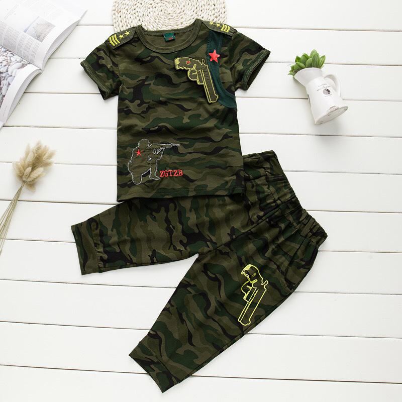 Boys Clothing Sets Fashion Summer Solid Cotton Camouflage T-shirts + Pants Kids Boys Suit Casual Style Children Sets