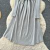Korean-Style Peter Pan Collar Knit Dress for Women Fall Single-breasted Long Sleeve Slim-Fit Professional Elegant Sweater Dress