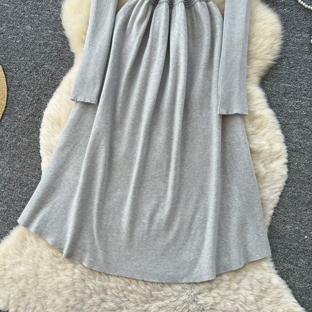 Korean-Style Peter Pan Collar Knit Dress for Women Fall Single-breasted Long Sleeve Slim-Fit Professional Elegant Sweater Dress