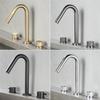 Brushed Gold Basin Faucet Widespread Bathroom Faucet Black Sink Tap Brass Bathroom Sink Faucet 3 Hole Gray Hot Cold Water Tap