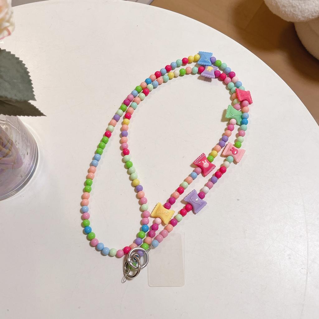 Cute Candy Rainbow Beaded Chain Crossbody Mobile Phone Lanyard Lovely Acrylic Decorative Strap for Bag Accessory