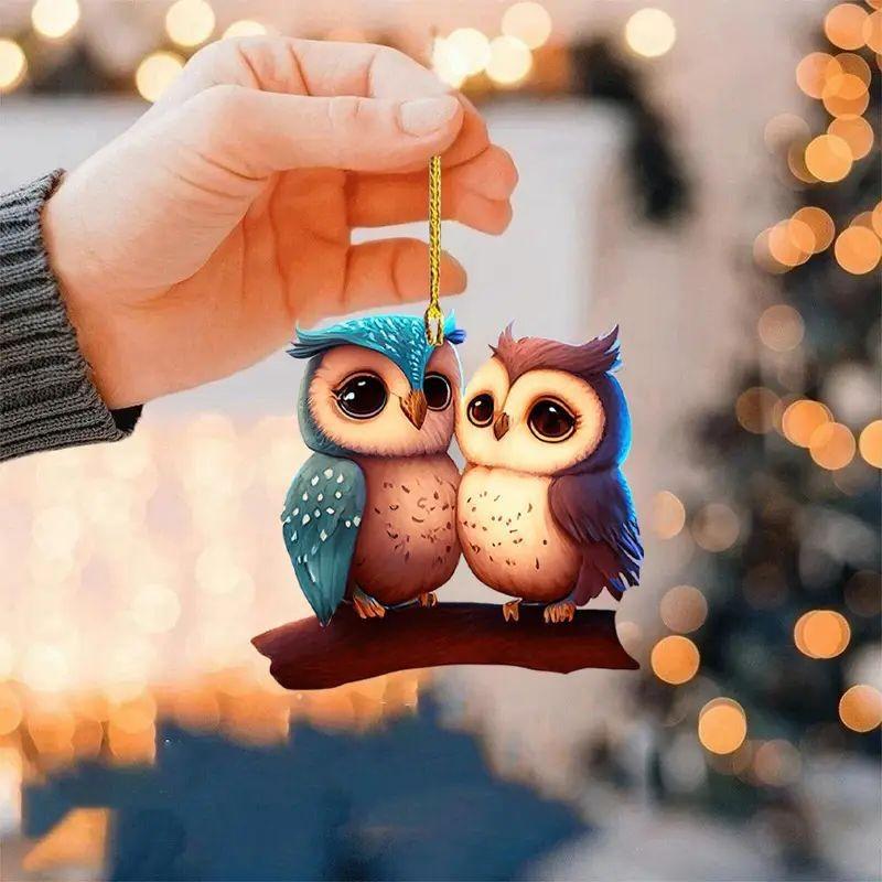 Quirky And Fun Acrylic Owl Couple Car Ornament For Decorative Accessories Auto