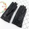 Women Faux Leather Gloves Fleece Lined Touch Screen Gloves Warm Winter Gloves with Bows for Driving Commuting Dating