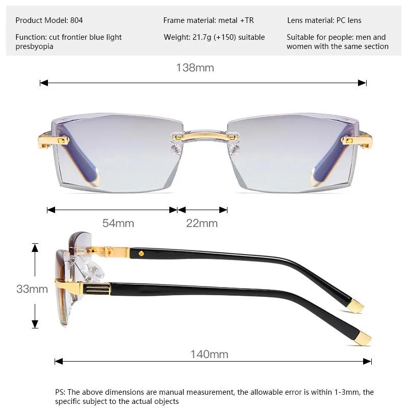 Blaulichtfilter Randlose Lesebrille Damen Herren Luxus Metall Ultraleicht Alterssichtigkeit Brille Rahmenlos Lesebrille