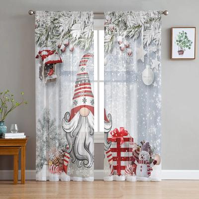 Christmas Snowflake Gnome Holly Fir Tree Sheer Curtains for Living Room Decoration Window Curtains Kitchen Tulle Voile Curtains