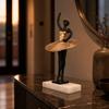 Metal Ballerina Statue with Rectangular Base Golden Dress for Bedroom