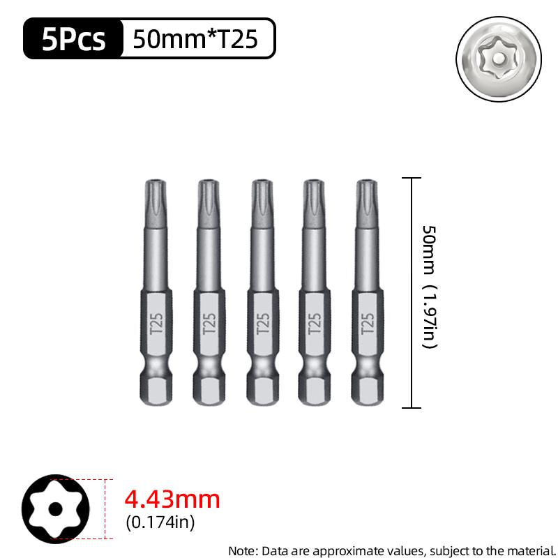 Torx Screwdriver Bit 50mm Magnetic S2 Steel 1/4'' Hex Shank Hollow Hole Security Bits T5-T40 Electric Drill Driver Hand Tools