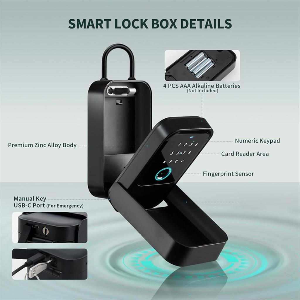 A89X Smartlock Box for House Key with 5 Unlocking Methods Fingerprint,App Control, Access Card, Password,Suitable for Office