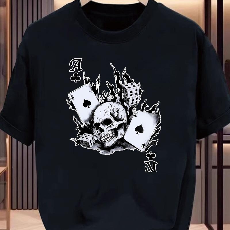 Unisexs Gothic Style Skull and Spade A Pattern Tshirt for Summer New Unisex Casual Tshirt