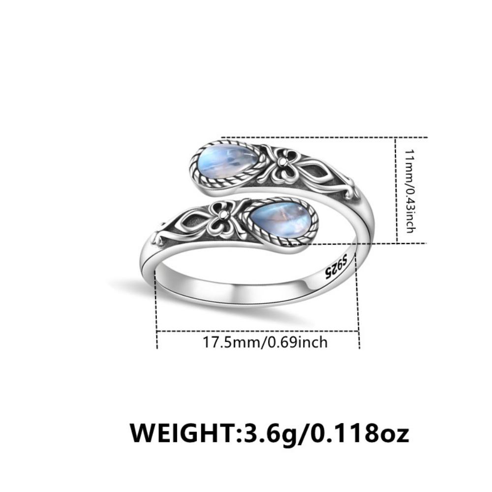 Ring Moonstone Ring Silver Color Adjustable Ring Boho Vintage Spoon Ring Butterfly Synthetic Stone Gift