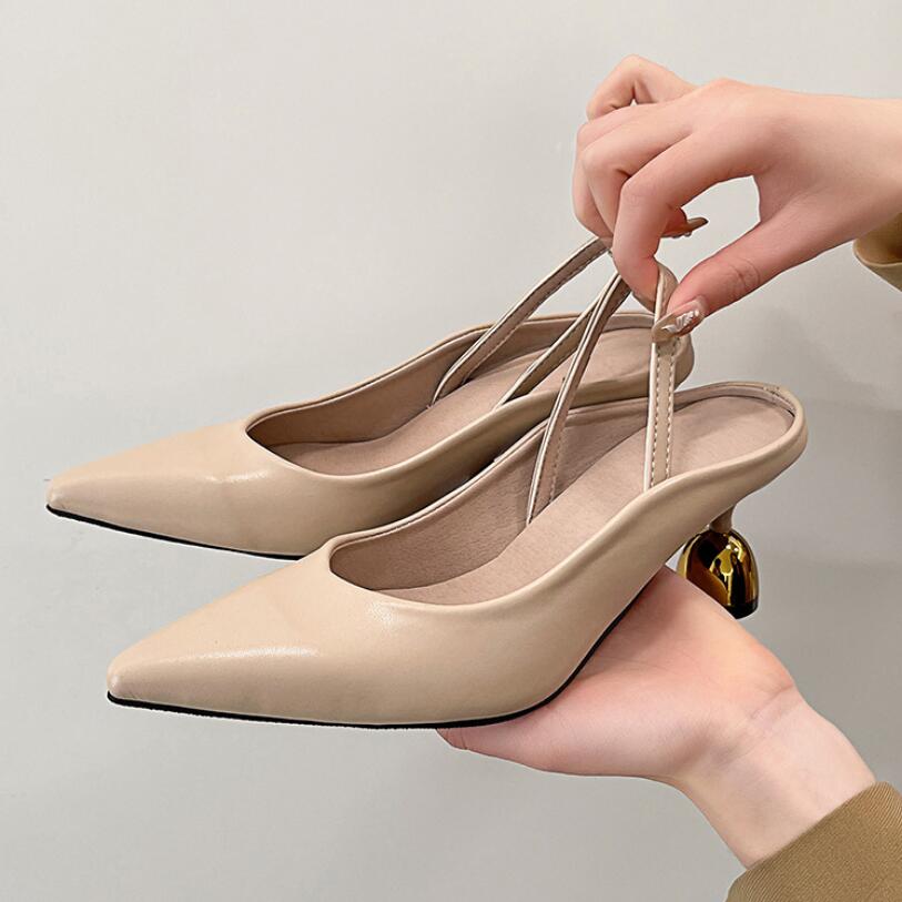 Летние Остроносые Однотонные Туфли Закрытый Носок Женские Мюли Шлепанцы Элегантные Синглбэки Слайды Женские Уличный Стиль Sandalias 35 бежевый 2670₽