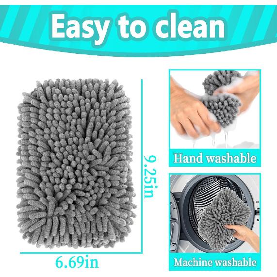 Microfiber Cleaning Cloths for Cars - 2 Pack Chenille Microfiber Wash Pads Gray Car Wash Pad for Gentle Cleaning of Cars Motorcycles Boats,Soft and