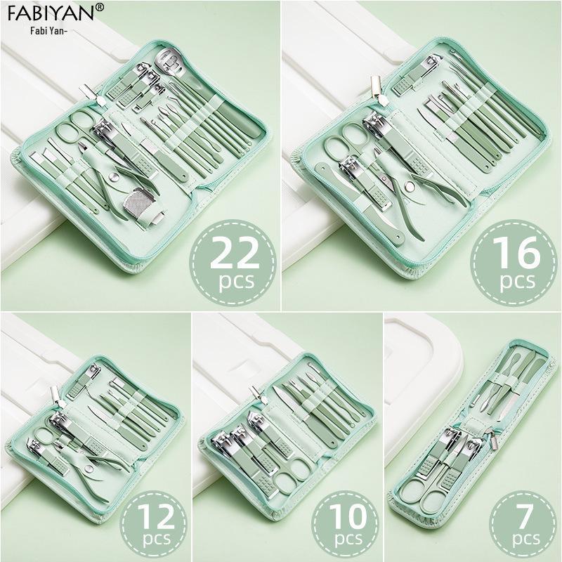 Stainless Steel Manicure Set with Nail Clippers, File, and Tools In Zipper Bag.