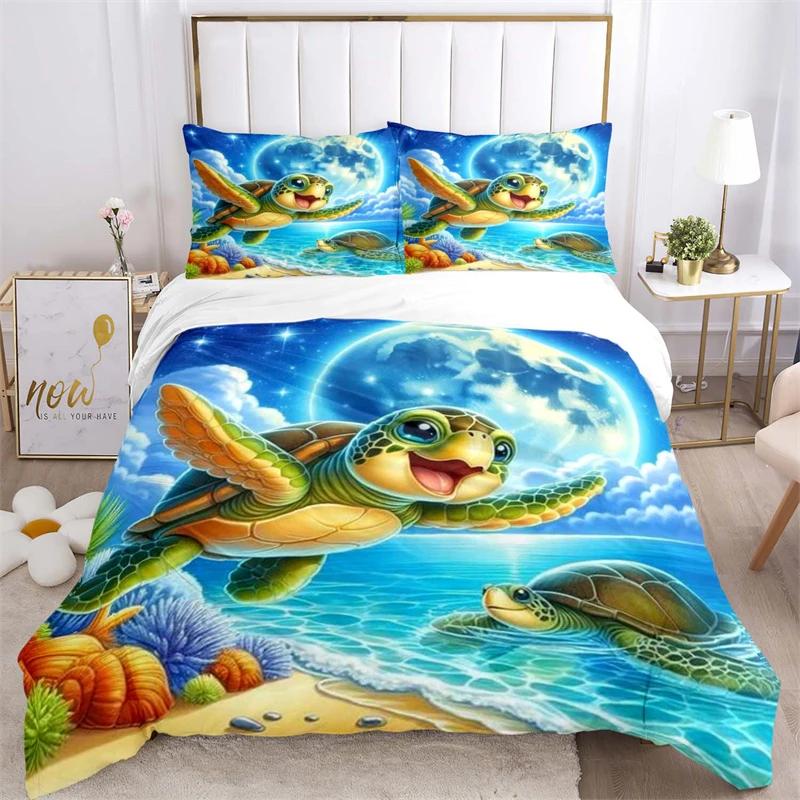 

Cute Turtle Dolphin Beautiful Fish Duvet Cover Set Printed Bedding Set Double Queen King Size 2/3pcs,Bettbezug 218x177cm 86x70in