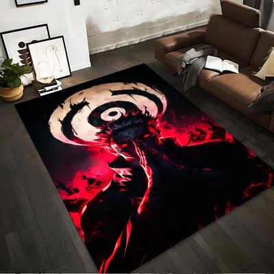 Dark Anime-Style Carpet with Red Flames and Ninja Character Design Suitable for Use As an Anti-slip for Living Room Bedroom Sofas