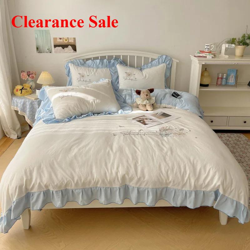 New lace embroidery small fresh and cute girl heart bed four-piece set washed cotton summer bed sheet quilt cover bed hat