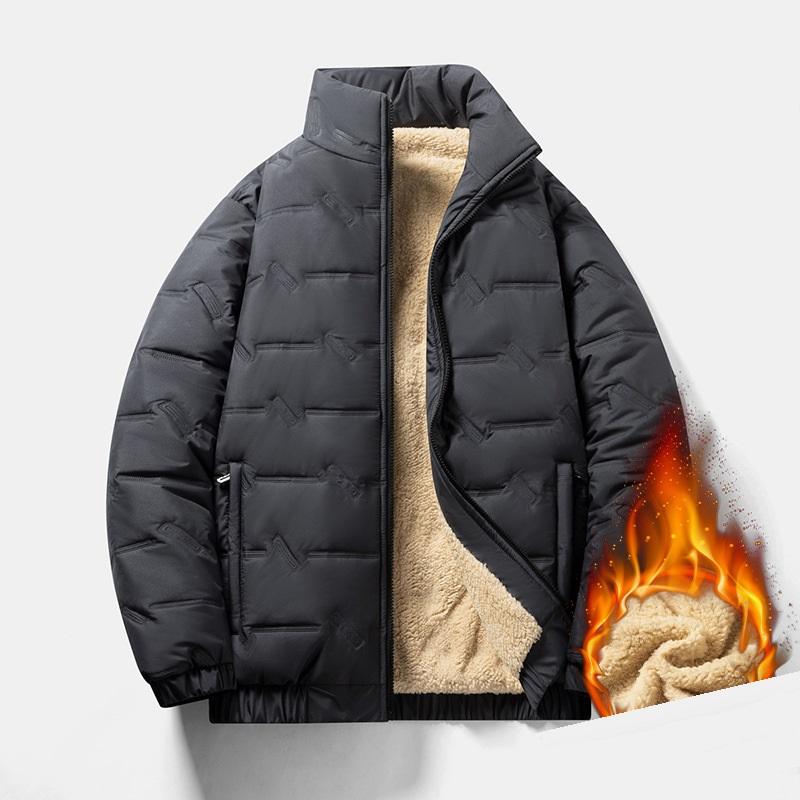 

Autumn and Winter Solid Color Plush Lamb Fleece Middle Aged and Elderly Cotton Jacket Men s Sports Plus Size Stand Up Collar Cotton Coat 6XL сірий