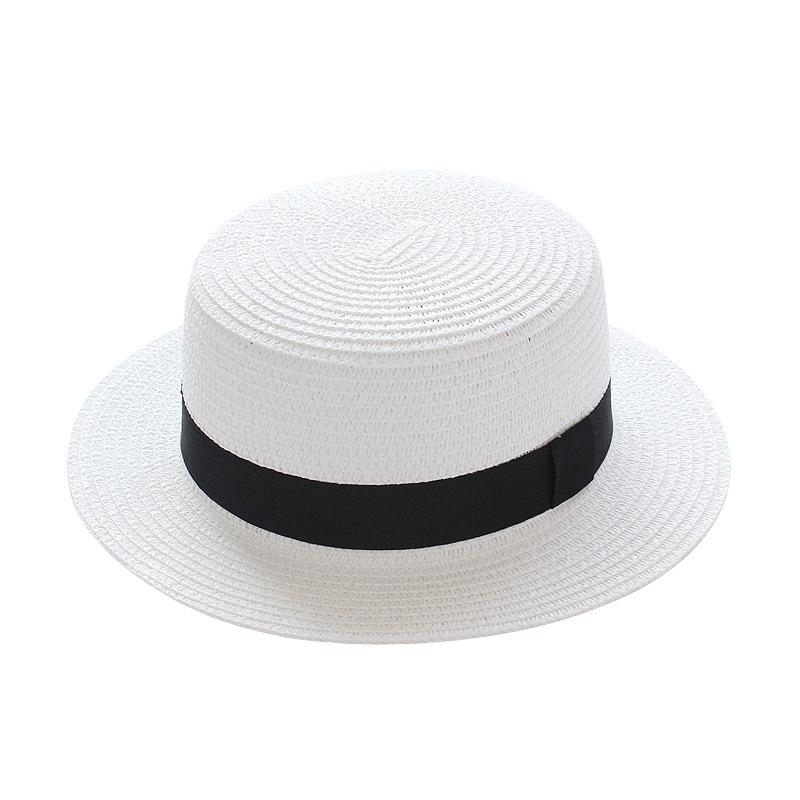 Unisex Panama Strohhut - Klassischer flacher Sonnenhut, Atmungsaktiv mit UV-Schutz für Reisen & Strand M 56-58cm white