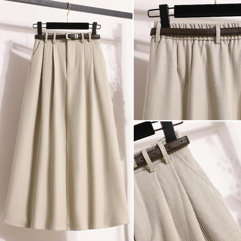 Koreanischer Anzug mit hoher Taille, Faltenrock, Übergrößenröcke für Damen, Frühling, Elegant, Einfarbig, Wickel-Schirmröcke für Damen