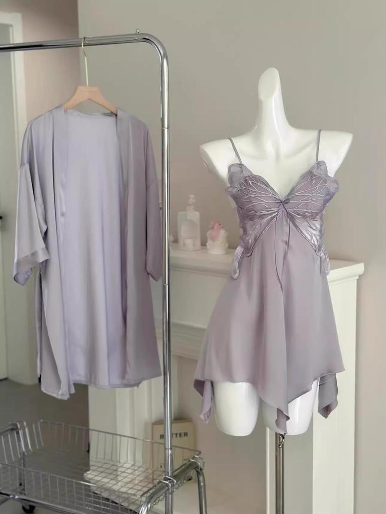 Women's Sexy Backless Camisole Pajama Set - Ice Silk Two-Piece with Chest Pad for Autumn/Winter