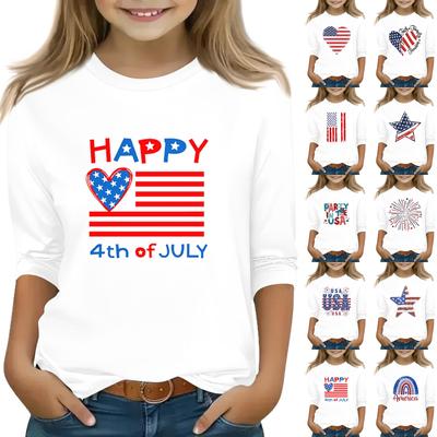 Topy z nadrukiem dla nastolatek Dziewczęce T-shirty z okrągłym dekoltem i rękawem 3/4 Modne topy Zestaw Koszulki