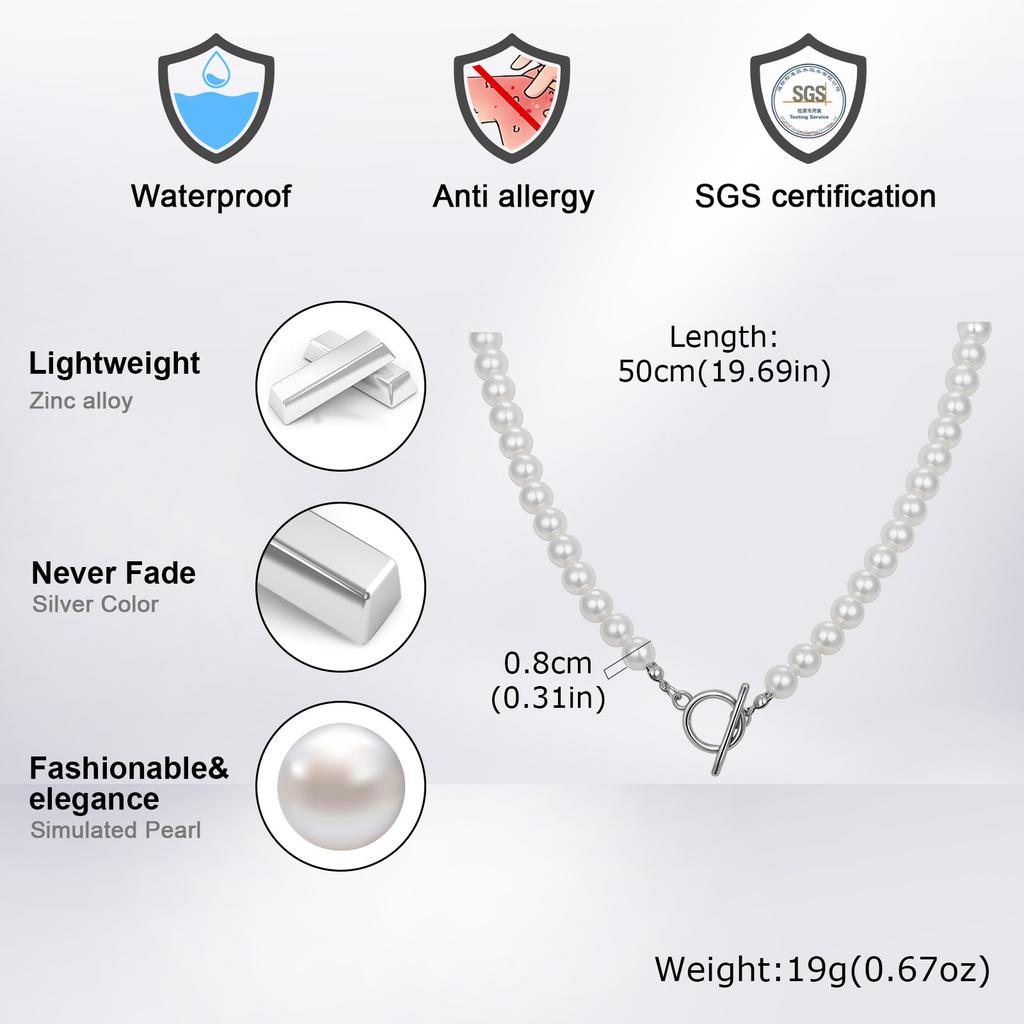8mm Pearl Necklace for Men Women,White Imitation Pearl Beaded Collar,Casual Jewelry Gift