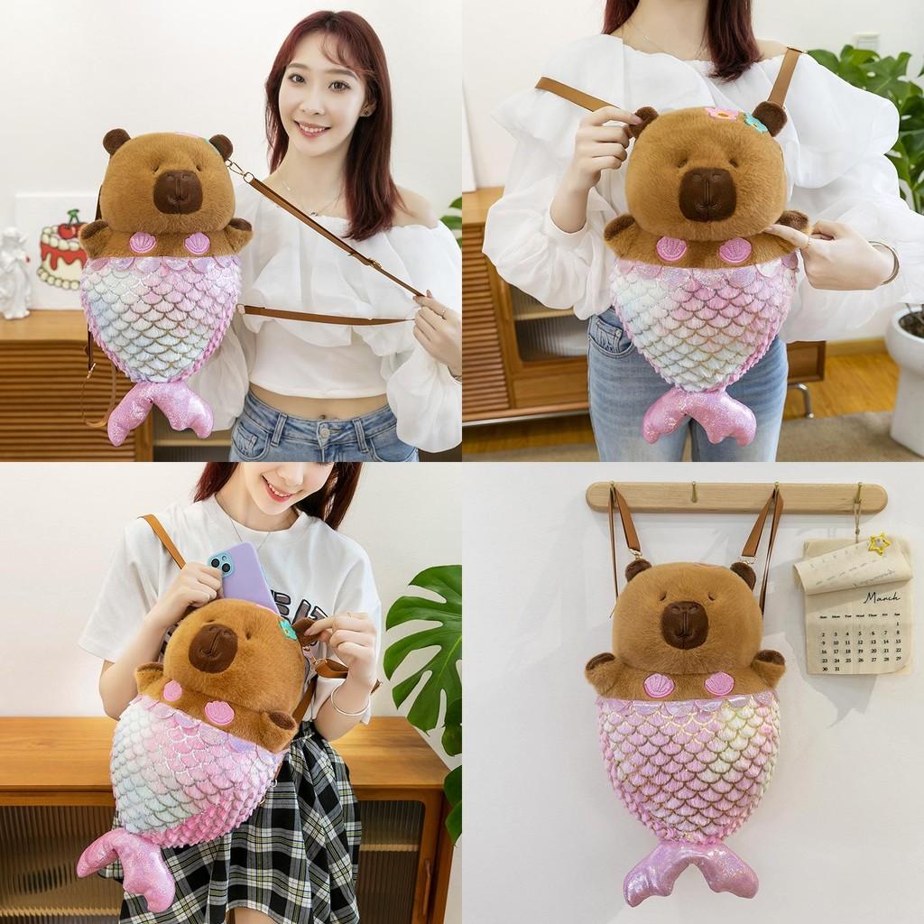 Cartoon Mermaid Water Pig Plush Backpack With Large Capacity For Girls And Teens