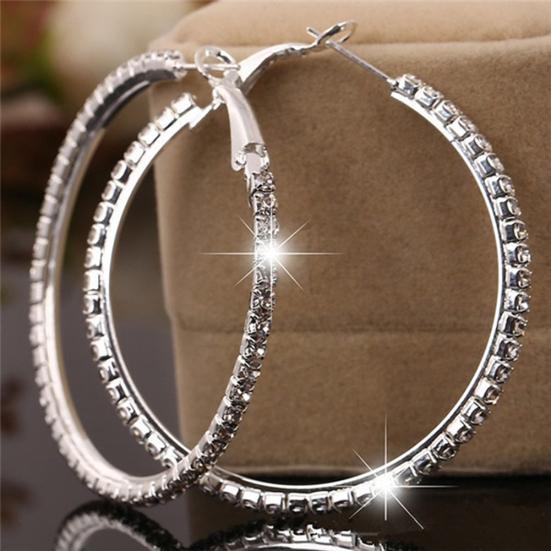 Elegant Big Circle Round Hoop Earrings Women Rhinestone Inlaid Wedding Jewelry