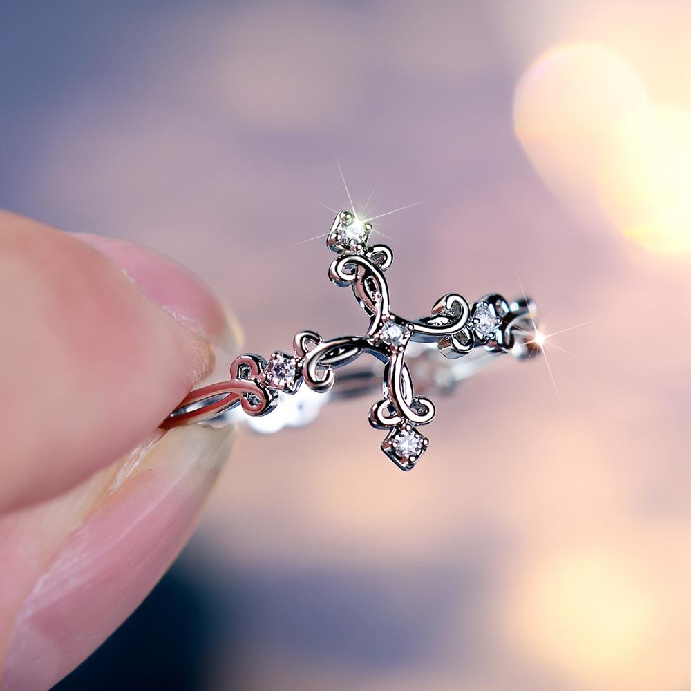 

Минималистское кольцо с крестом из инкрустированного кубического циркония для женщин, изящное винтажное богемное обручальное кольцо для путешествий, серебряное ювелирное изделие, подарок 6 серебряный