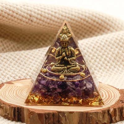 Buddha Statue Pyramid Crystal Gravel Epoxy Resin Home Desktop Handmade Ornaments