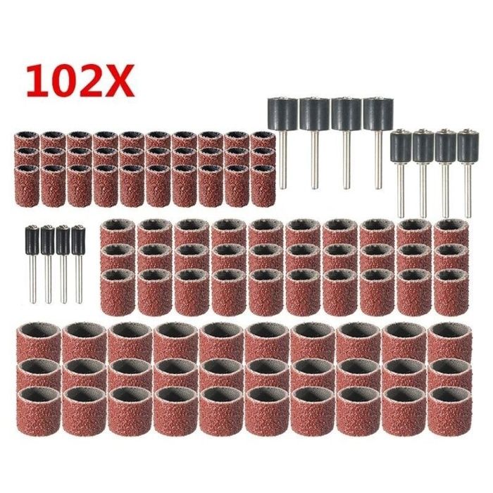 Kit tambours et bandes de ponçage - AIMOONSA - 102 pièces - 90 bandes abrasives - 12 tambours 12,7×38 mm - Tige 3,175 mm