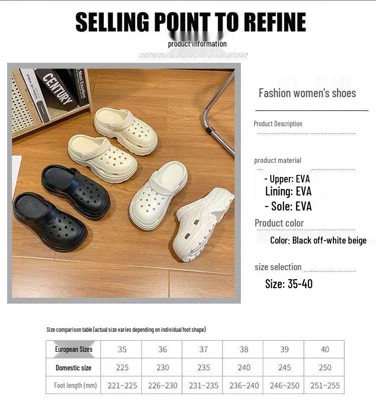 EVA Women's Height-Boosting Summer Clogs - Thick-Soled Beach Sandals for Petite Outdoor Use.