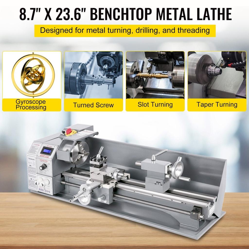 Mini Metal Lathe 750W Variable Speed Metal Lathe 50 to 3000Rpm Milling Precision Lathe 220 x 600mm for Metal Metal Lathe for Counter Face Turning