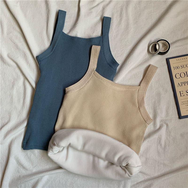 Women's Fleece-Lined Knit Camisole Vest - Warm Sleeveless Top for Autumn/Winter 2025