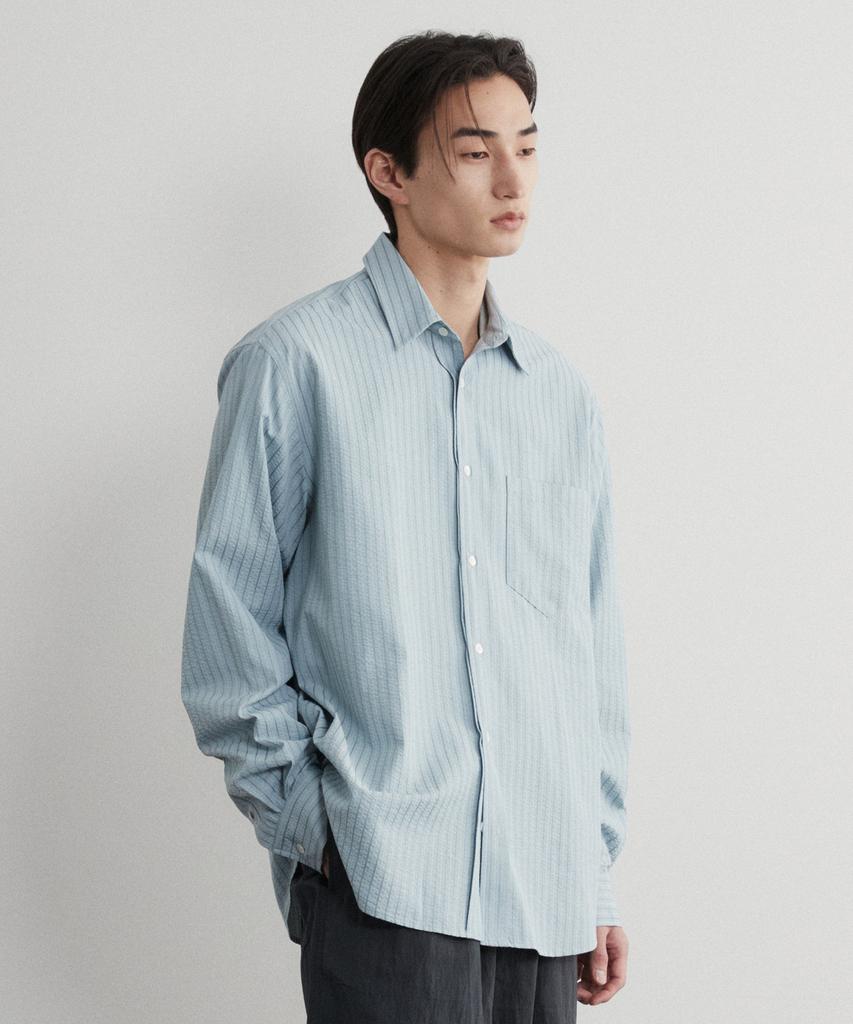 Le Mad One Pocket Normal Striped Shirt - Blue