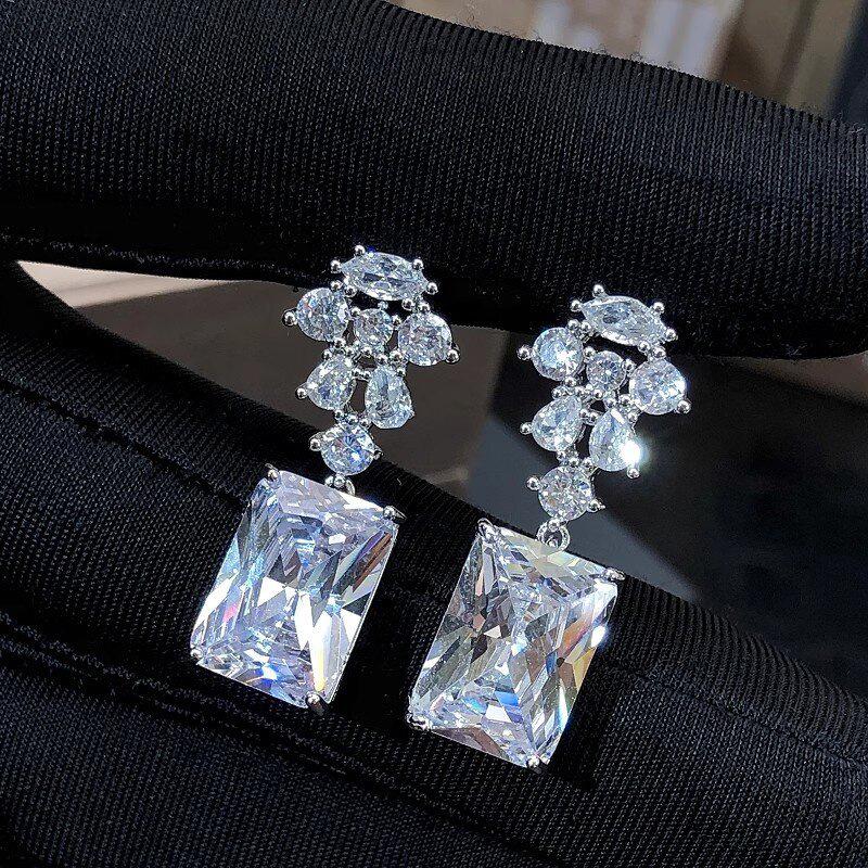Wedding luxury light luxury earrings for women, micro-inlaid zircon shiny jewelry, high-end princess super