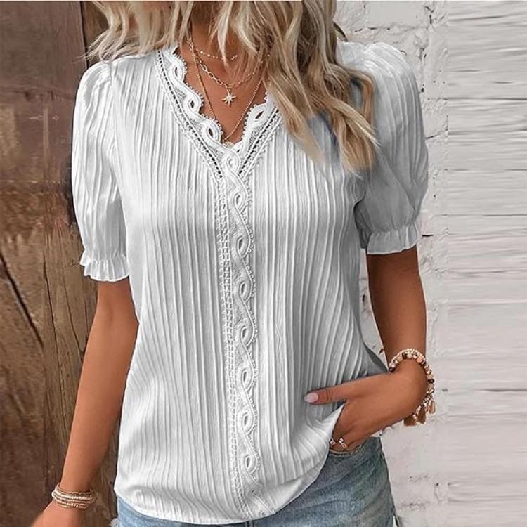 Fashion Women Summer European American Style Holiday New Hollow Short Sleeved Shirt