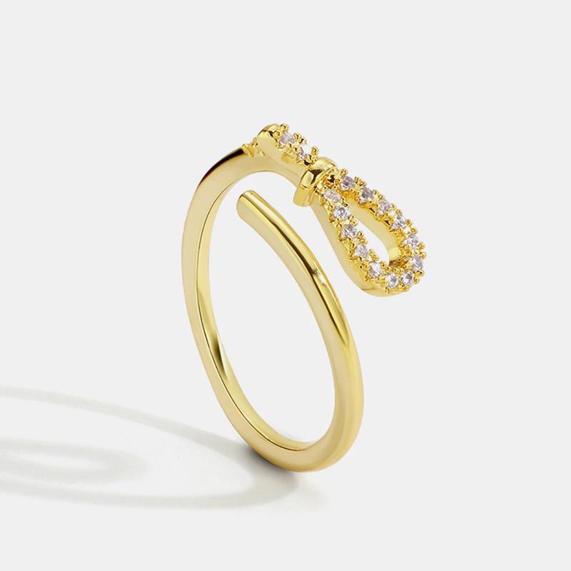 Unique Geometric Open Ring With Chic Bow For Women Stylish Accessories 2024