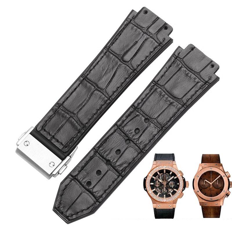 Für HUBLOT BIG BANG Echtes Leder 25mm*19mm Wasserdichtes Herren-Uhrenarmband Kette Uhr Gummi-Uhrenkette