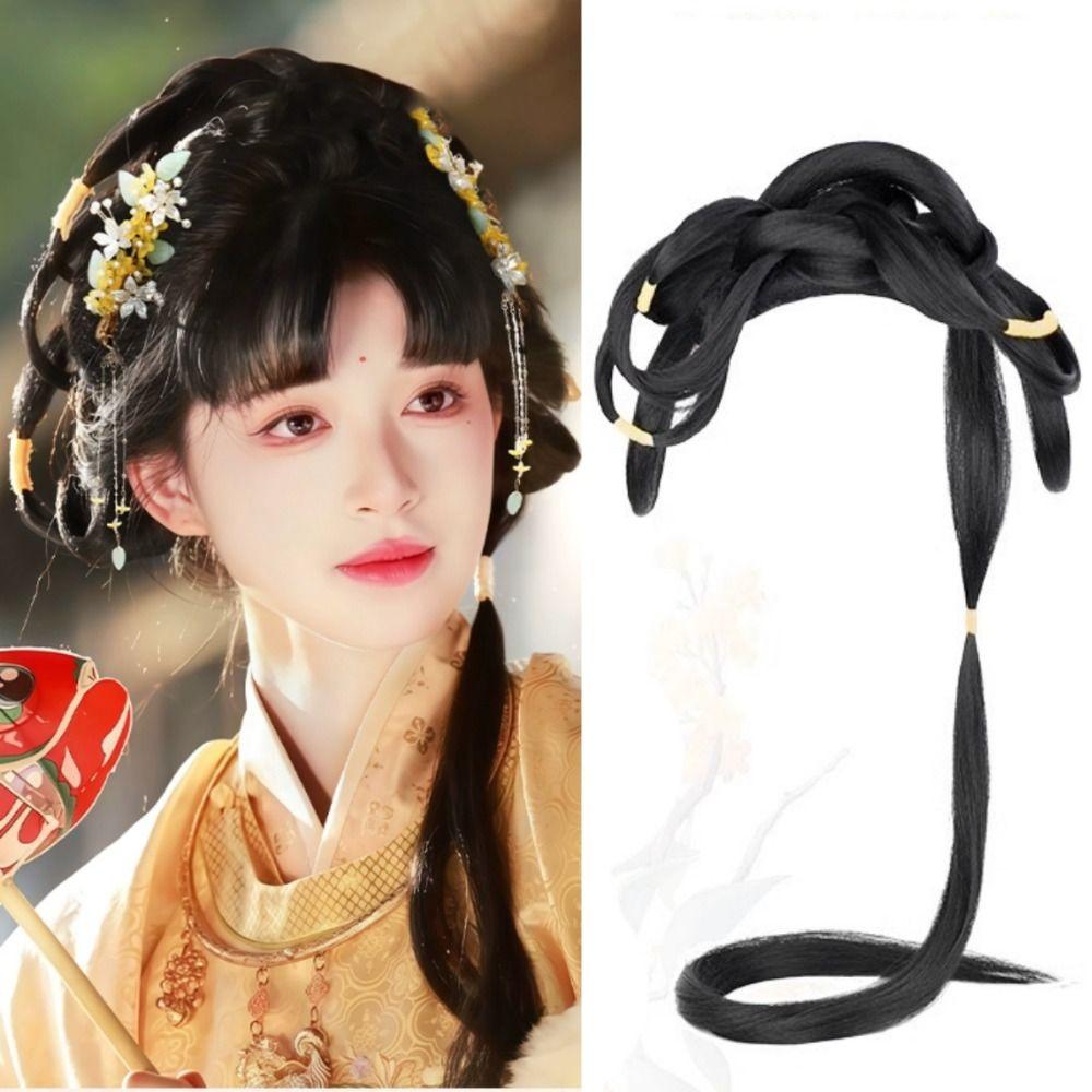 Vintage Hanfu Wig Headband Lazy Wig Bag Chinese Ancient Chignon  Song and Ming Dynasty