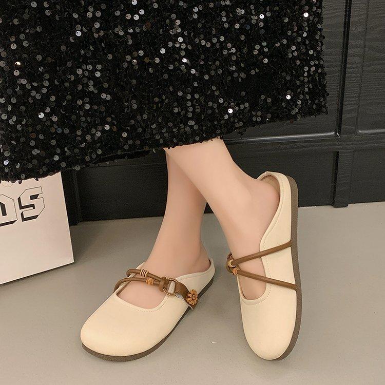 Flat-bottomed bag head single shoes women's summer outer wear 2025 new lazy one-pedal Mary Jane single shoes soft-soled half slippers