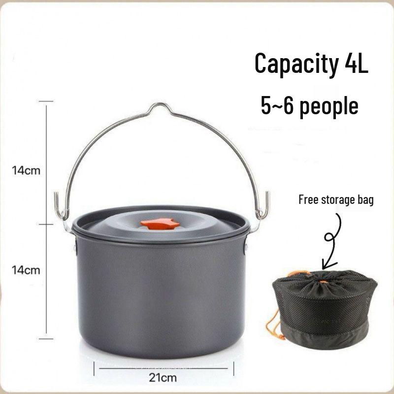 Portable Outdoor Camping Cookware Set with Kettle, Frying Pan, and Tableware Gear