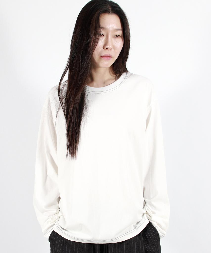 Deumakeu Outstitch Loose Fit Long Sleeve Tee - White