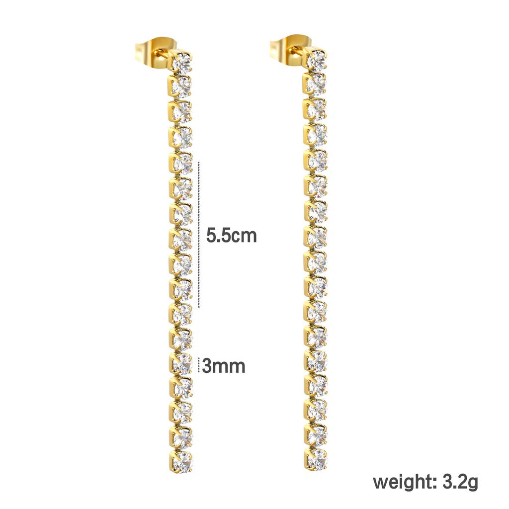 Fashionable And Luxurious Round Colorful Zircon Fringe Earrings With Exquisite Chain Accessories Versatile Ear Jewelry