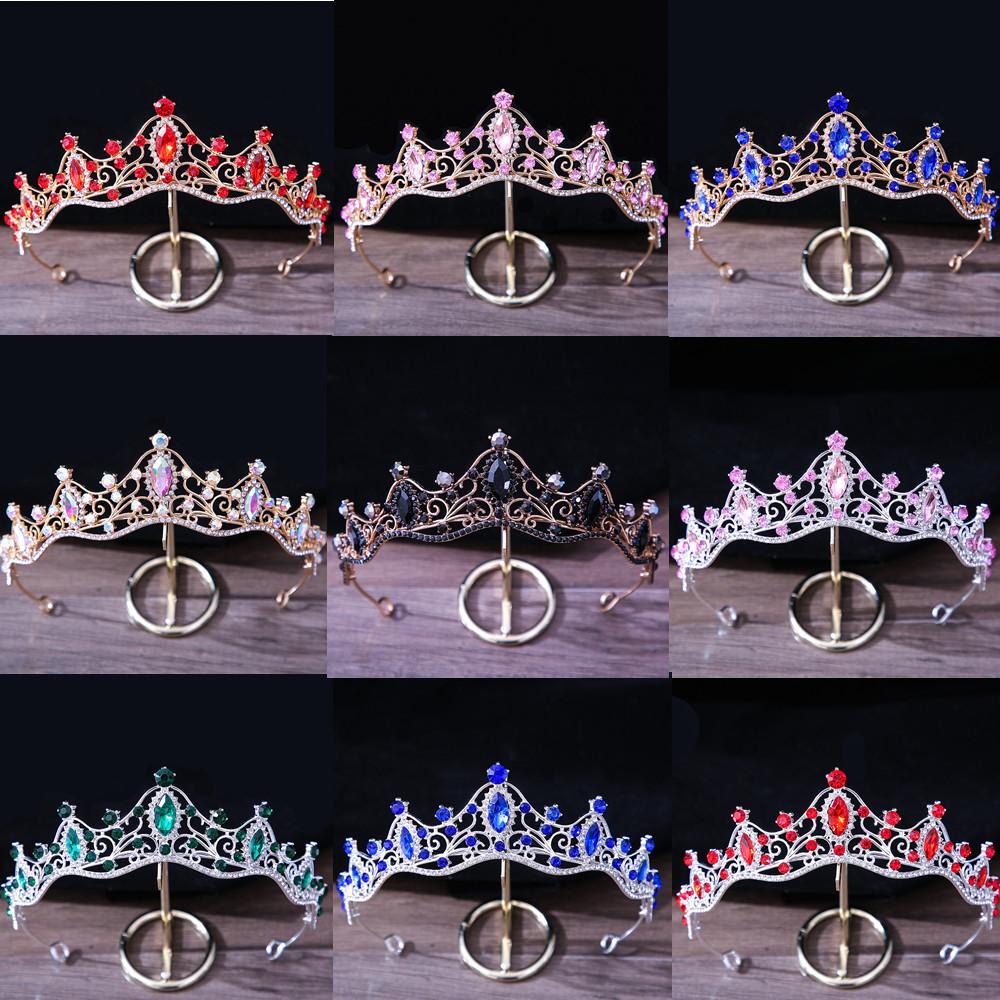DIEZI Elegant Simple Red Pink Crystal Crown Hair Zircon Tiara Girls Birthday Party Wedding Rhinestone Bridal Crown Accessories