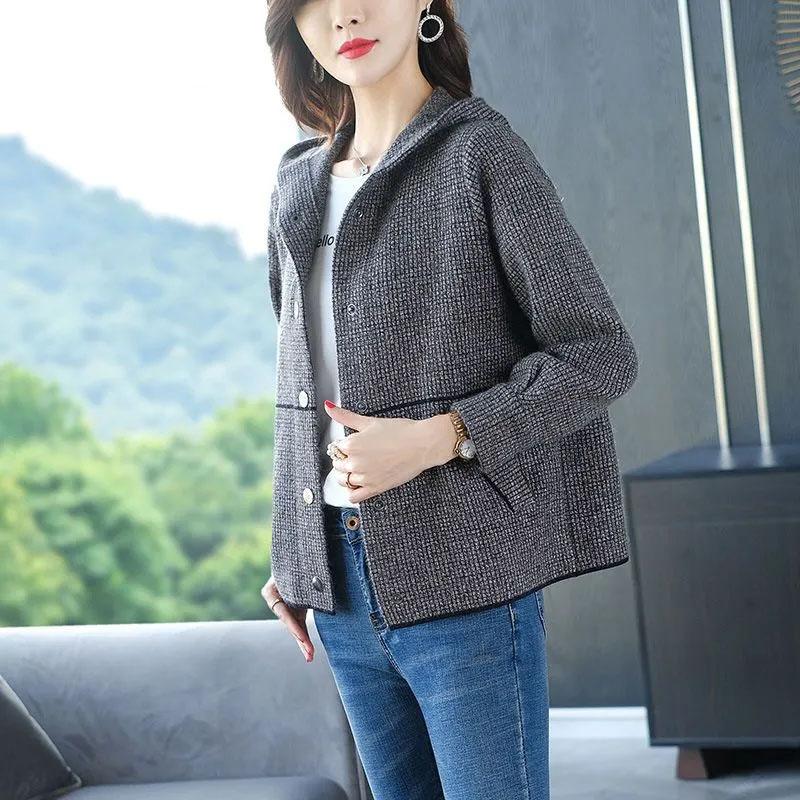 Coat for Women Casual Loose Cardigan Double Layer Solid Color Windbreaker Hooded Women Jacket