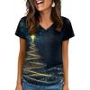 Women's V-neck Christmas Print Short-sleeved Pocket Side Slit Uniform Top