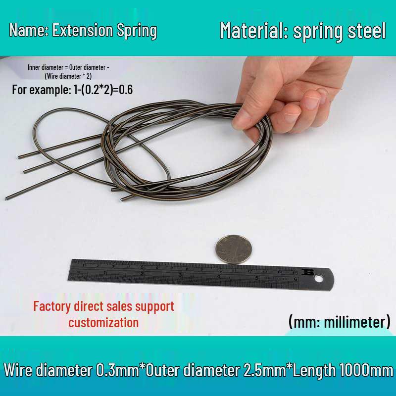 1m Spring Coil Extension with Hook - Strong Tensile Force, Thin Soft Sheath, for Tarpaulins & Sliding Doors